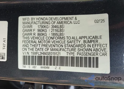 2025 Honda Civic Sport from USA, damaged, VIN 19XFL2H84SE019121